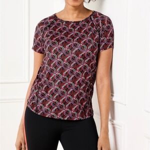 T by Talbots Womens Large Red Black Geometric Print Short Sleeve Activewear Tee